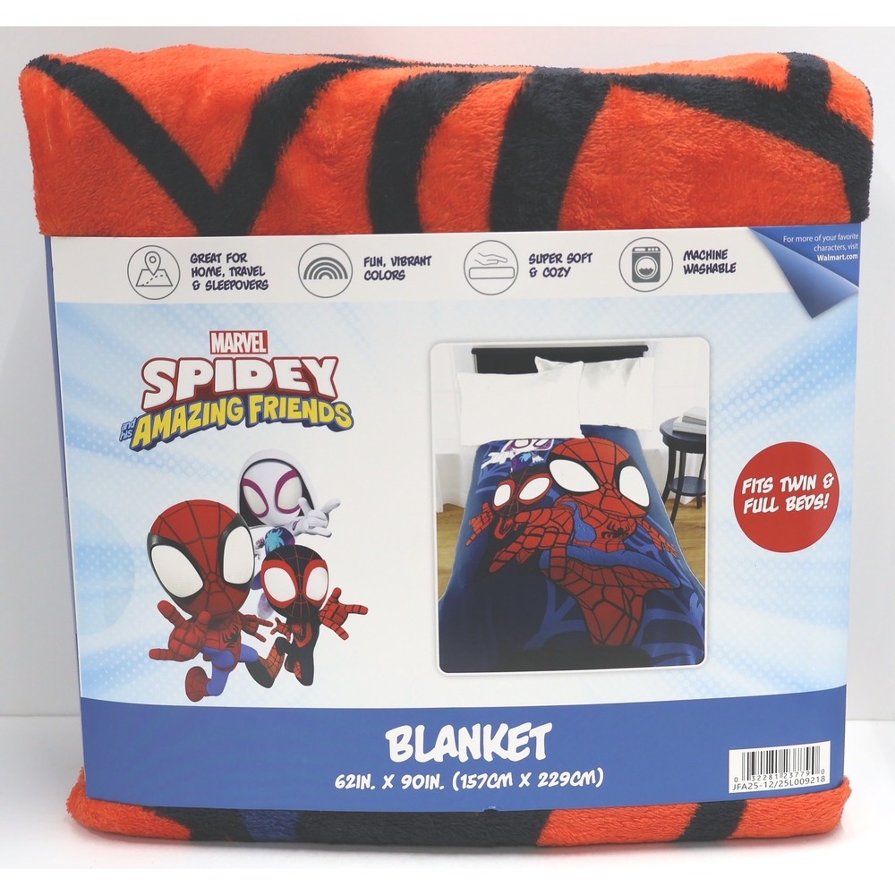 Marvel Spidey and His Amazing Friends Blanket Kids 62x90 Blue New Plush Soft